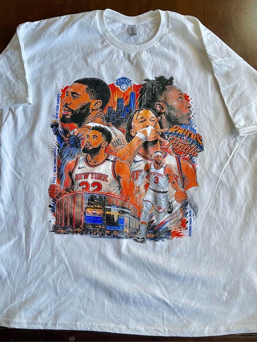 New York Knicks Championship 5 Color Fan Art Reprint New White T-Shirt XL